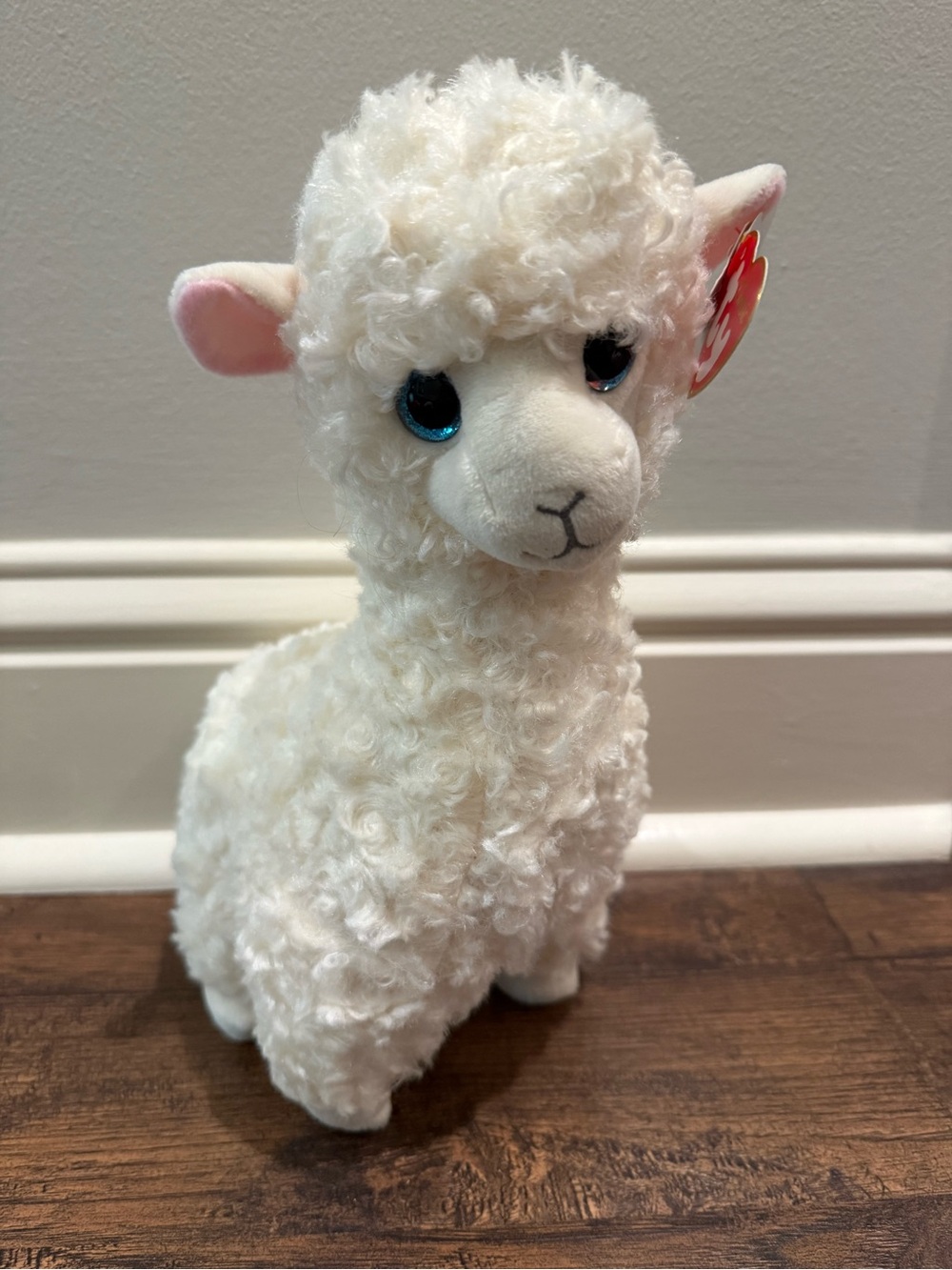 TY White Curly Lamb Plush with Blue Eyes - Lily